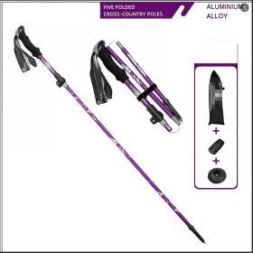 5-Section Collapsible Hiking Poles - Lightweight Trekking Poles with Secure External Lock, Adjustable Length (Color: Purple)