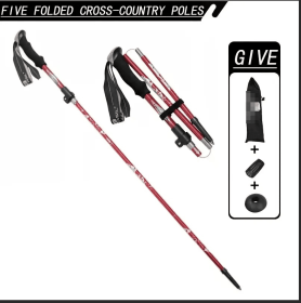 5-Section Collapsible Hiking Poles - Lightweight Trekking Poles with Secure External Lock, Adjustable Length (Color: Red)